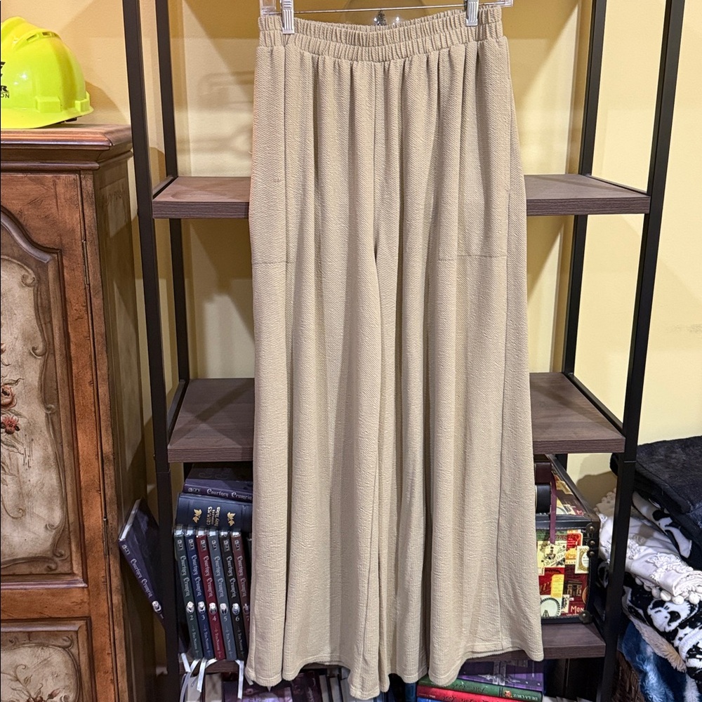 Free People Beach Talk to Me Green Gauze Wide Leg Pants